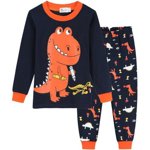 Pyjama 2 pièces en velours motif dinosaures orange garçon Orange